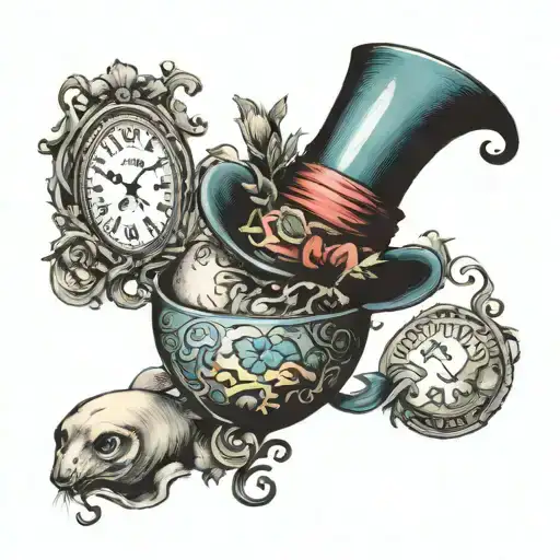 tea party mad hatter March hare dormouse inside egg tattoo design idea