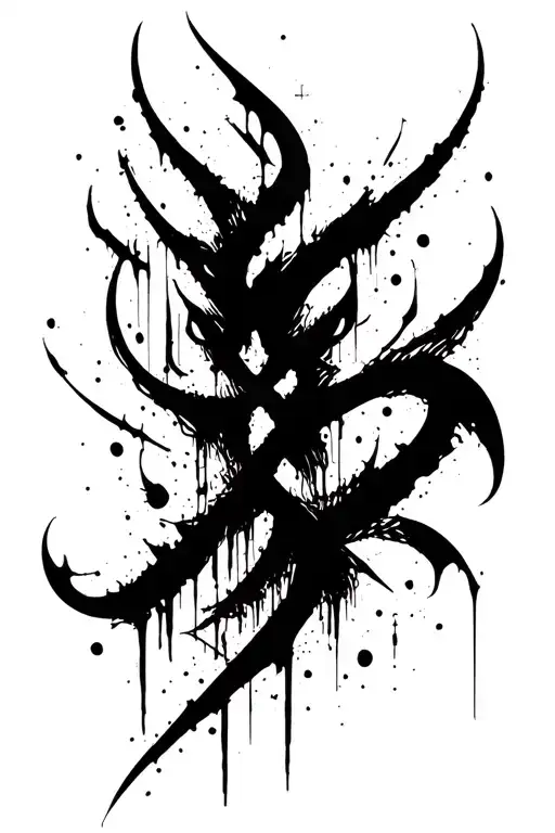 Blackwork Modern Raw Cyber Sigilism Grunge Dark Expressive Chaotic Brushwork Occult Horror biomech tattoo design idea