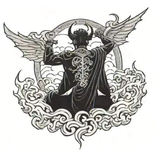 irezumi tattoo back demons with sky background tattoo design idea