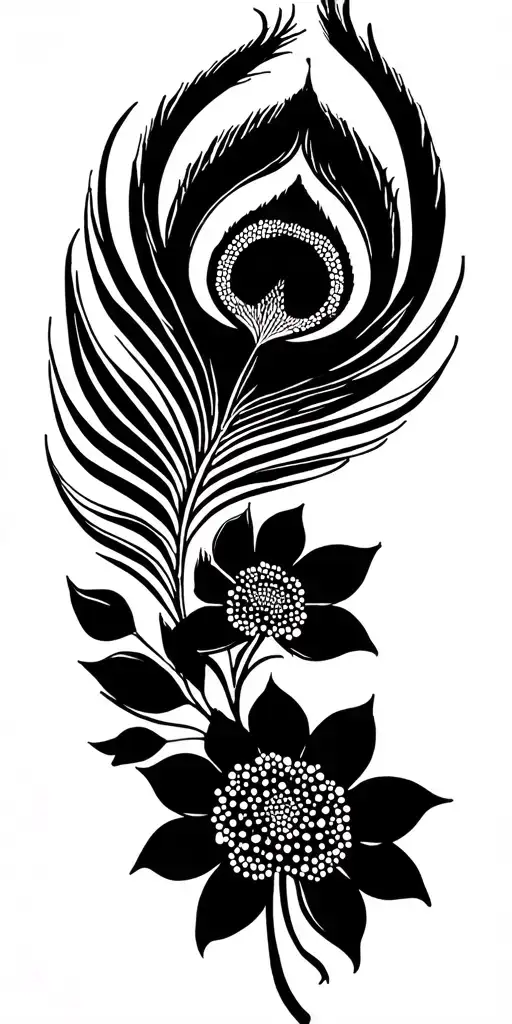 peacock feathers with flowers  tattoo design idea