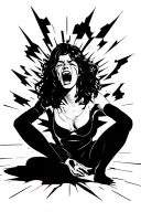 silhouette of a crying lady on her knees screaming blasting aura from her eyes and mouth tattoo design idea