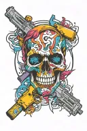skull and guns intertwined tattoo design idea