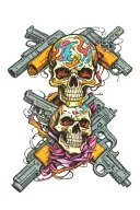 skull and guns intertwined tattoo design idea