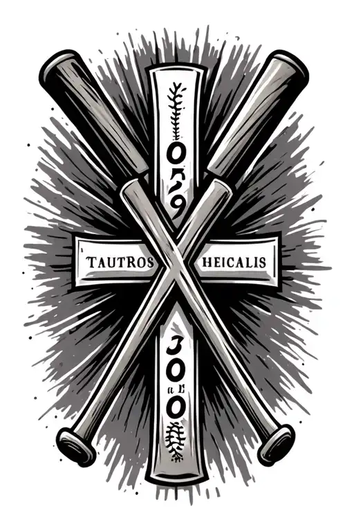 baseball bats as cross with birthdate tattoo design idea