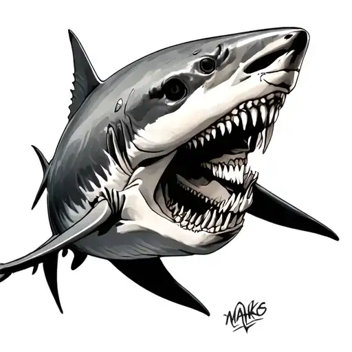 aggressive mako shark skeleton tattoo design idea