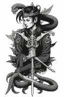 angel wings, sword, crown, snake coiled tattoo design idea