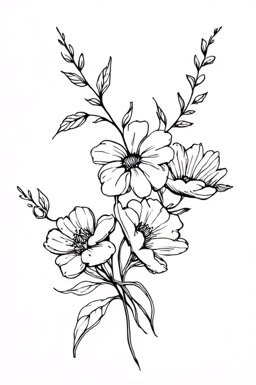 Gemini, Aquarius, and cancer birth flowers entangled together tattoo design idea