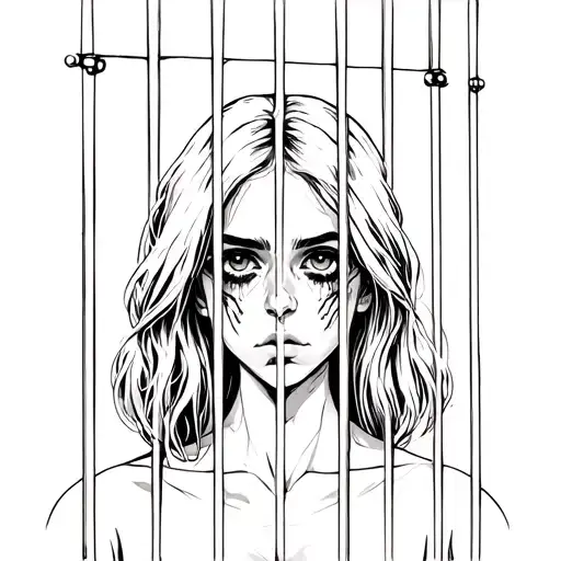 sad girl behind bars tattoo design idea