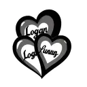 3 overlapped hearts with text logan running like tattoo design idea
