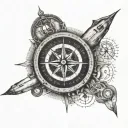 a compass with a trident below and a submarine above tattoo design idea
