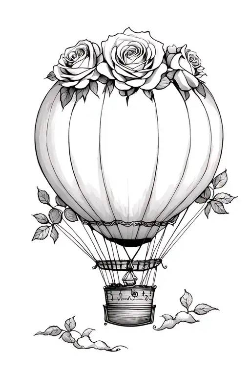hot air balloon made with 5 roses fine line tattoo design idea