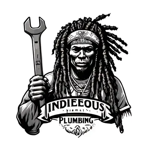 "Indigenous Plumbing " dreadlock Native American plumber holding a wrench tattoo design idea