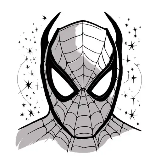 A delicate Spider-Man mask silhouette, but instead of harsh webbing, the mask is outlined with Taurus constellation star tattoo design idea