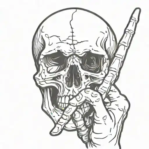 skull holding up a middle finger tattoo design idea