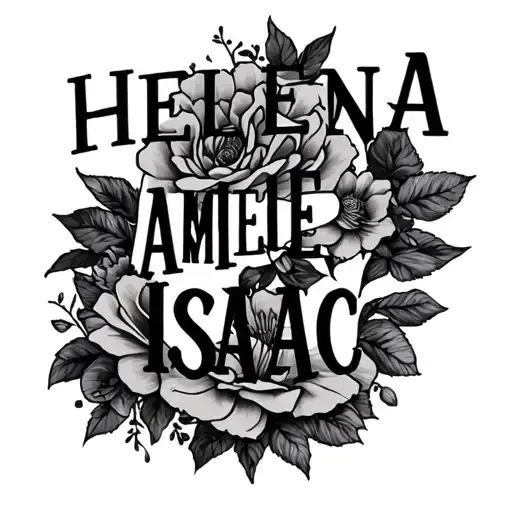 the words HELENA AMELIE ISAAC tattoo design idea