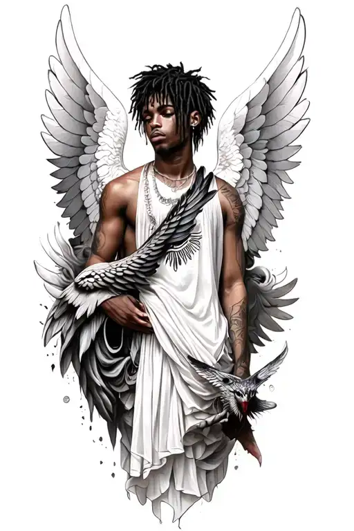 generates a tattoo inspired by the song "Wingriddenangel" by XXXTentacion tattoo design idea
