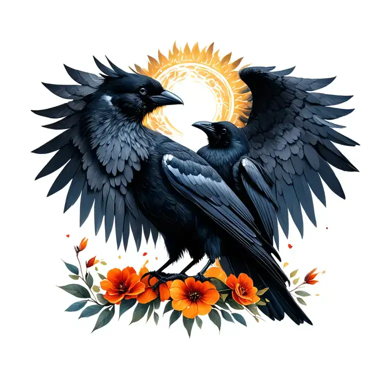 peaceful black crow halo symbolizing the client's love tattoo design idea