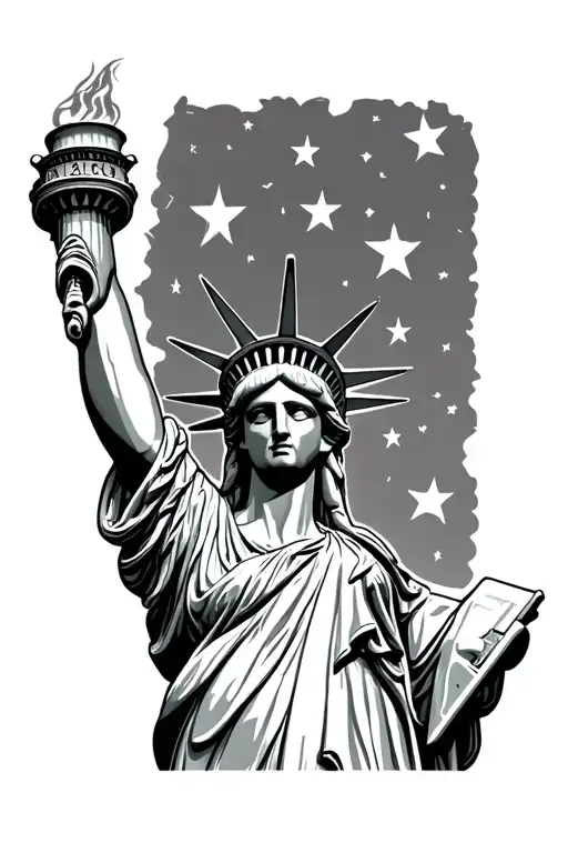 statue of liberty torch with stars tattoo design idea