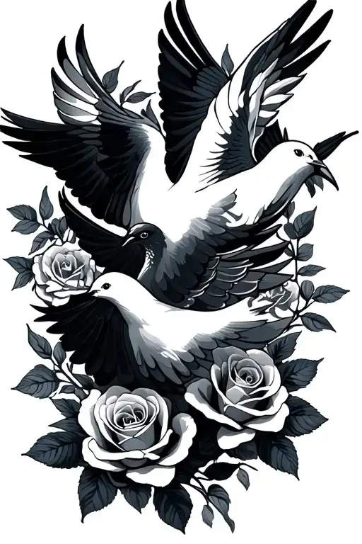 doves with roses tattoo design idea
