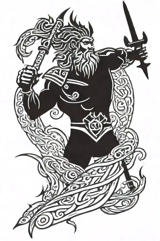 poseidon holding the trident tattoo design idea