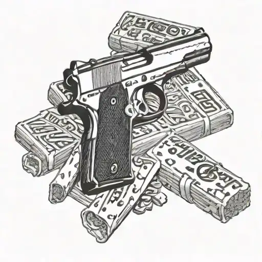 1911 gun, marlboro cigarette box, nachos with cheese tattoo design idea