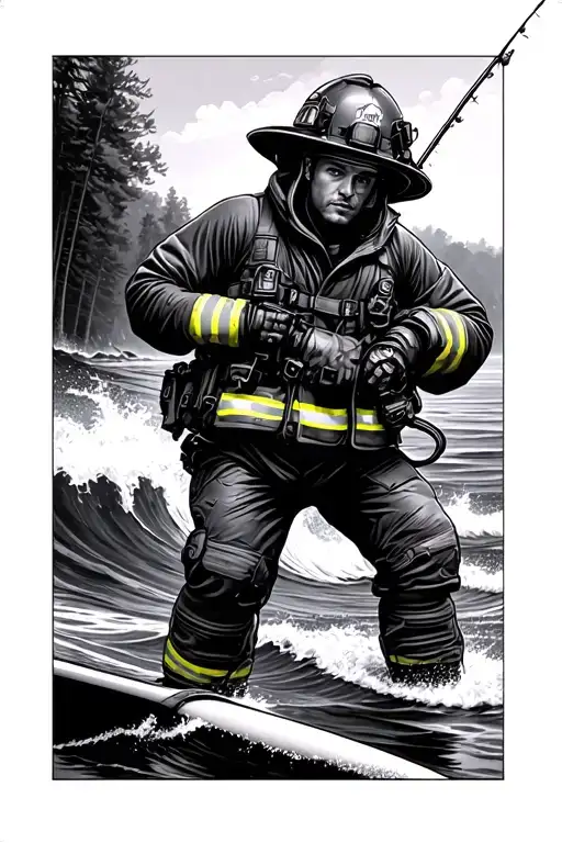 firefighter paramedic Massachusetts fishing surfing tattoo design idea