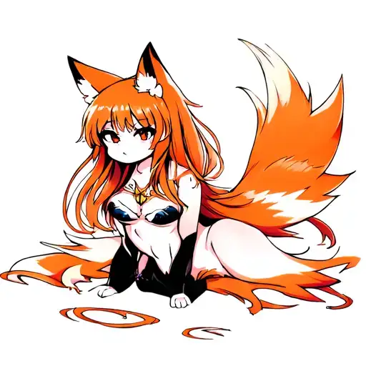 anime girl fox in full tattoo design idea