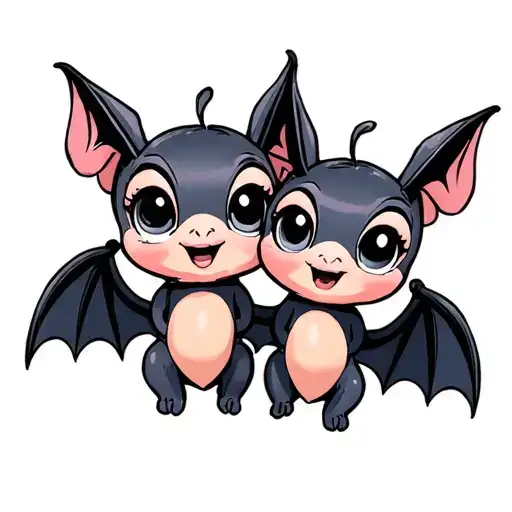 two cute disney looking female bats with big eyes that are best friends tattoo design idea