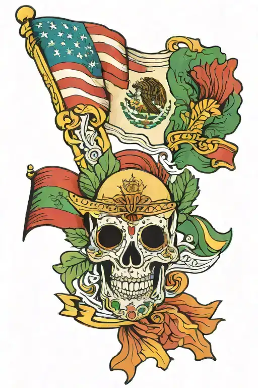 two flags: American and Mexican flag  tattoo design idea