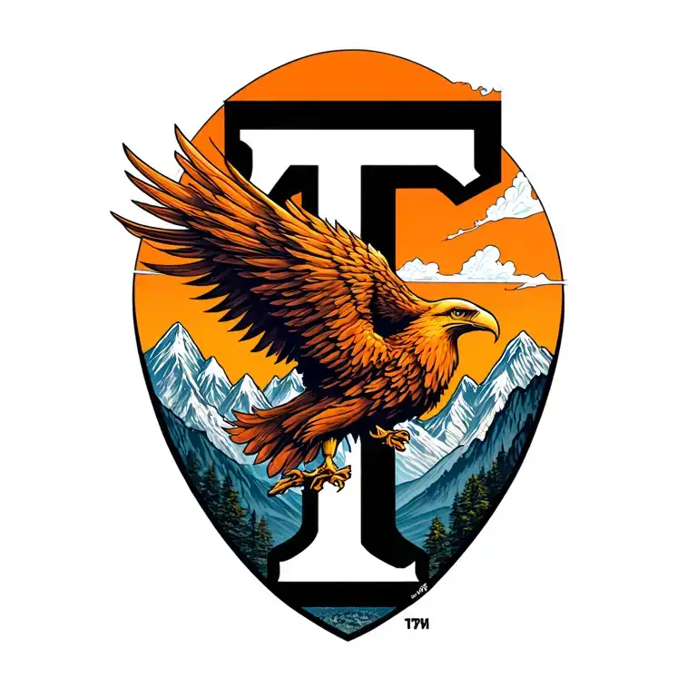 Tennessee volunteers "T" and mountains rising Phoenix tattoo design idea