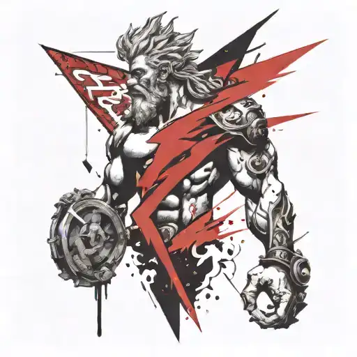 Zeus throw lighting bolt striking tattoo design idea
