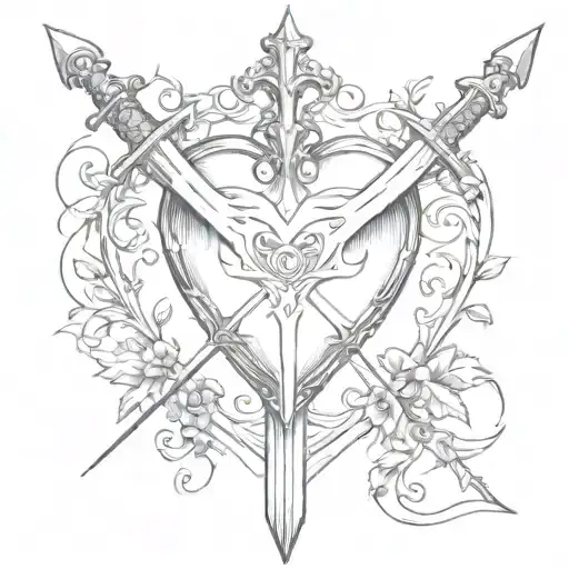 Heart with a sword unit delicately crossing it in half tattoo design idea