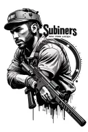 Create a portrait of a professional Call of Duty player in action, with the New York Subliners logo in the background tattoo design idea