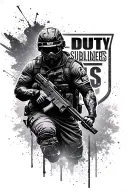 Create a portrait of a professional Call of Duty player in action, with the New York Subliners logo in the background tattoo design idea