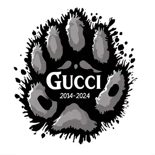 "Gucci 2014-2024" dog paw print surrounded tattoo design idea