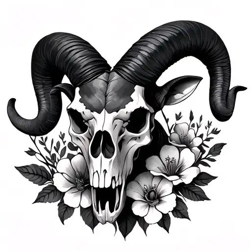 persephone flowers ram skull  tattoo design idea