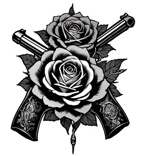 guns and roses intertwined tattoo design idea