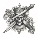 4 swords surrounding a crown tattoo design idea