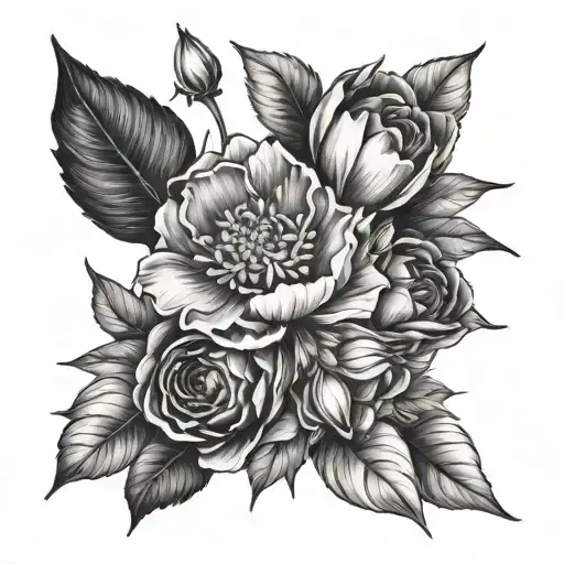 birth flowers for january, march, may, august and december  tattoo design idea