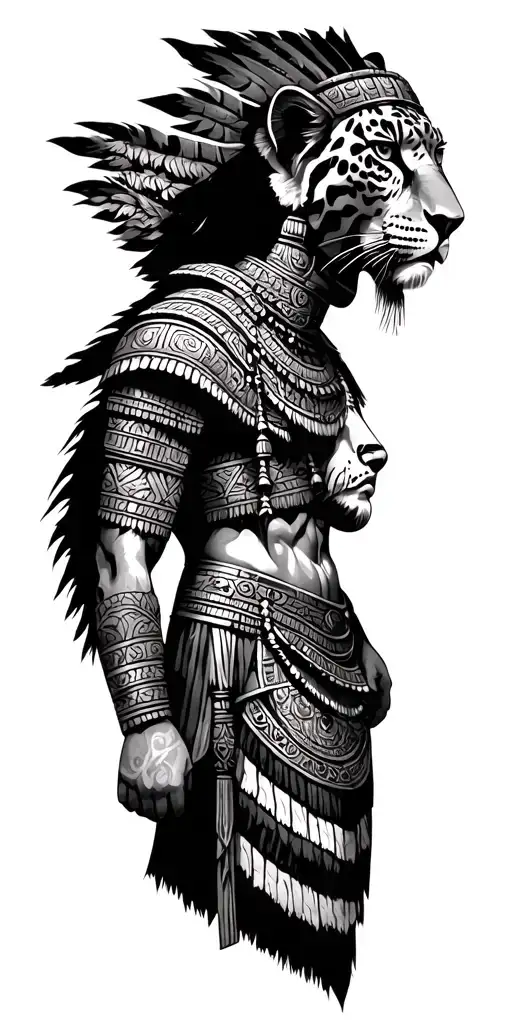 Mayan warrior with jaguar pelt tattoo design idea
