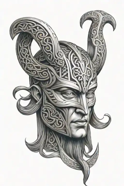loki mask norse knotwork tattoo design idea