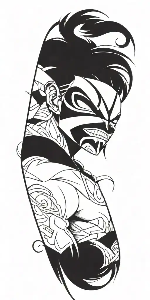 anime character wearing a mask fighting off inner demons tattoo design idea