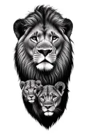 lion lioness and 2 cubs face only tattoo design idea