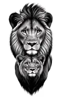 lion lioness and 2 cubs face only tattoo design idea