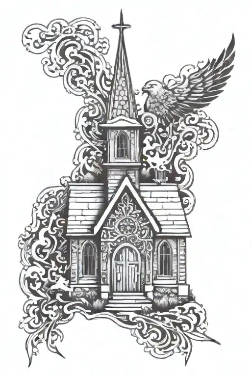 nordic church burning tattoo design idea