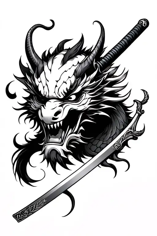 samurai, katana, crying cherry, Japanese dragon, japanese demon mask tattoo design idea