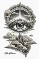 eye of sauron with clouds around it tattoo design idea