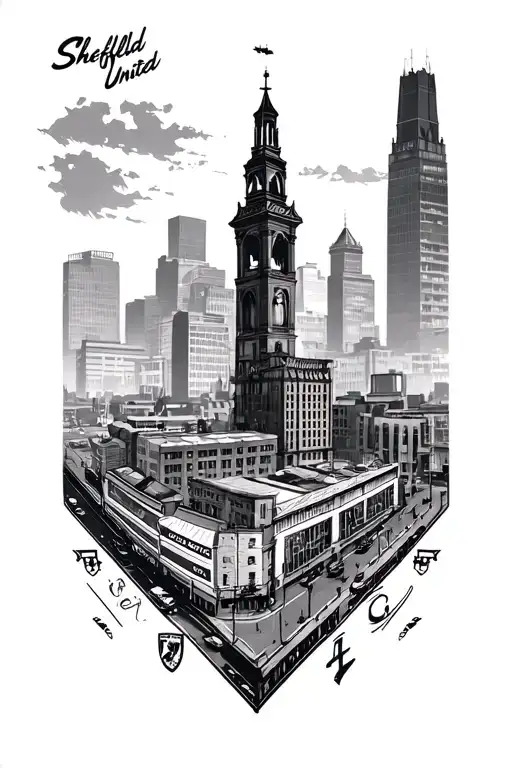 Sheffield skyline with Sheffield united tattoo design idea