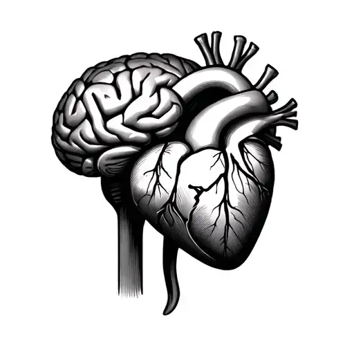 half anatomical brain and half anatomical heart tattoo design idea
