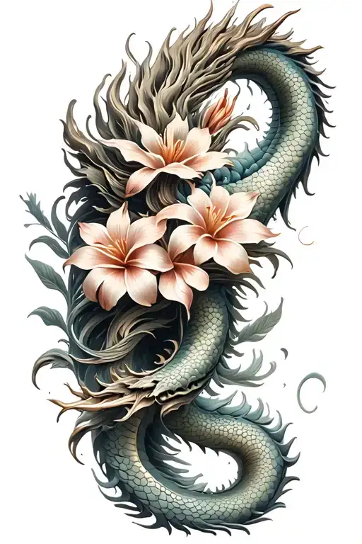 dragon coil hawaii flowers intertwined tattoo design idea